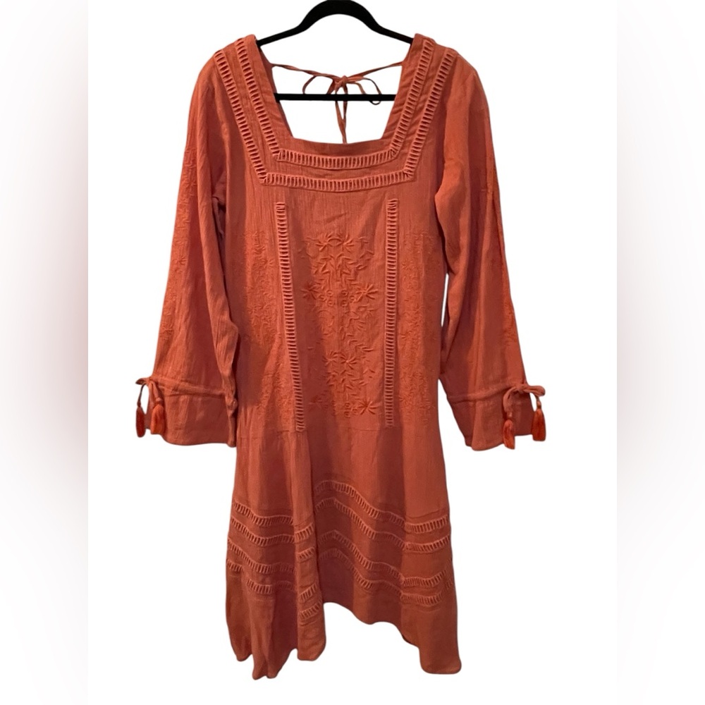 Frock & Frill Boho Coral/Rust Dress with Embroidery details size 8 NWT